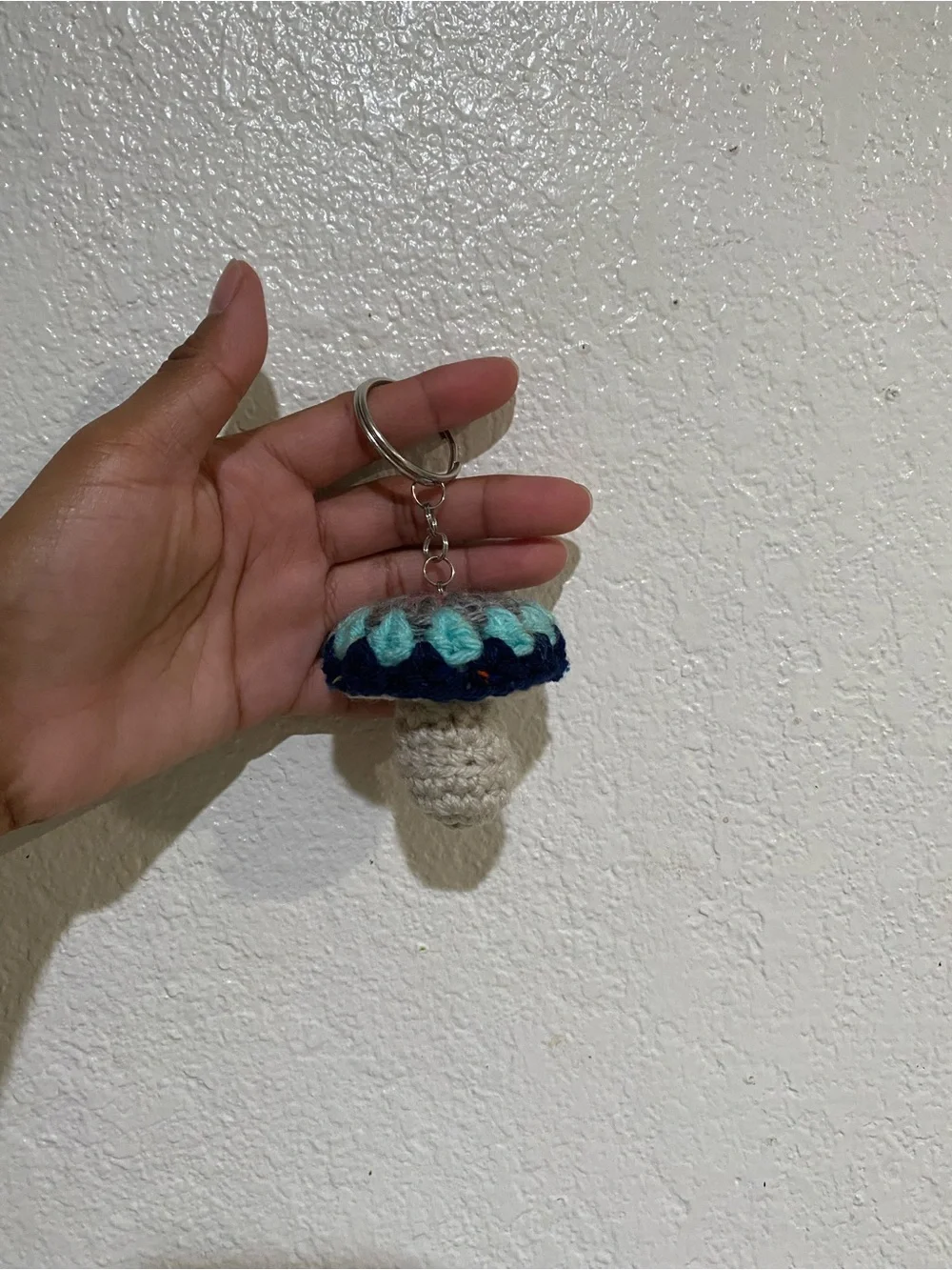 Handmade Crocheted Blue Mushroom Keychain